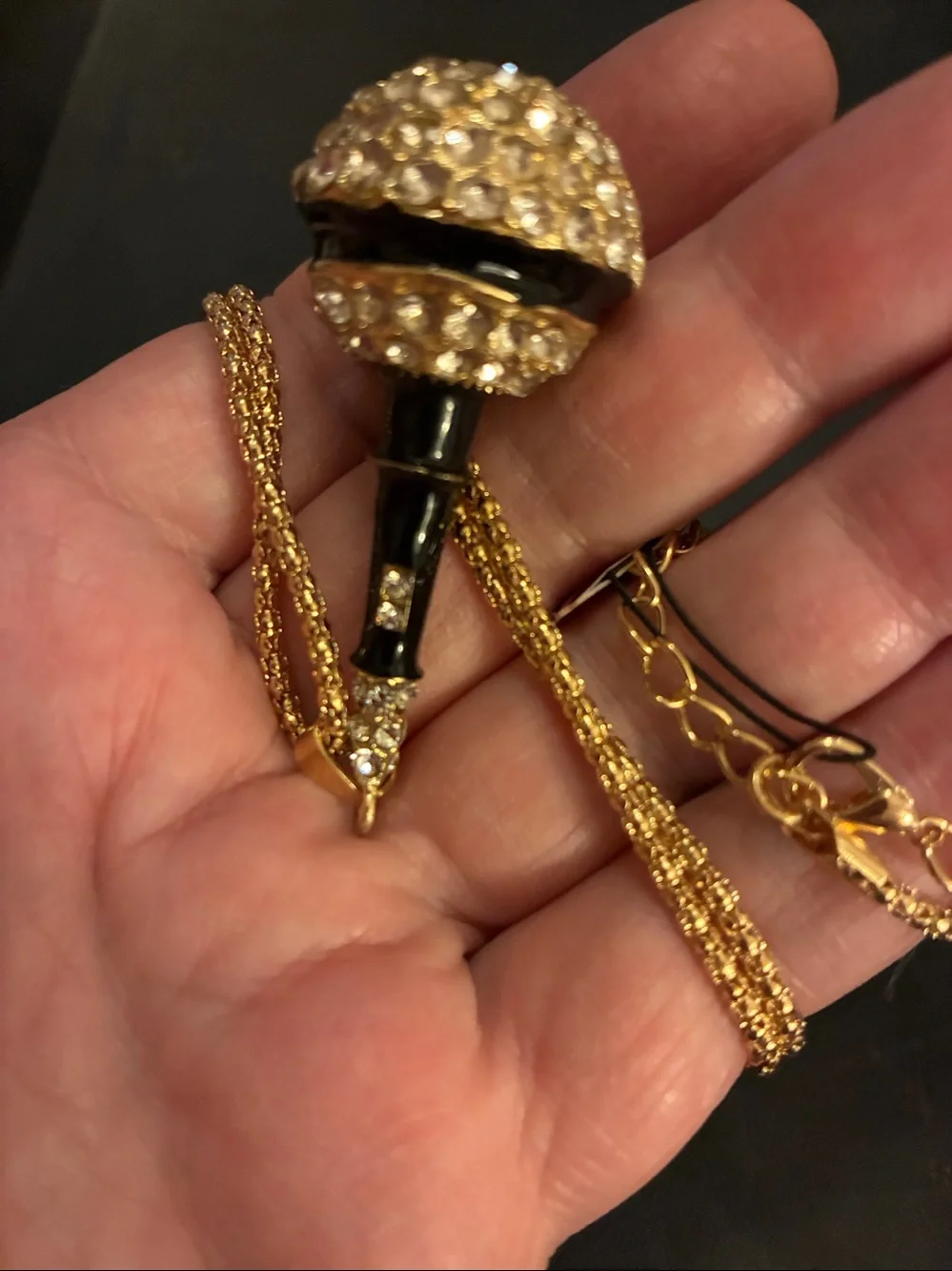 Microphone Crystal Pave Pendant Necklace in Gold and Black